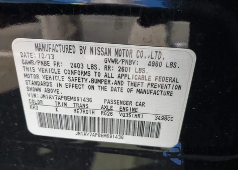 2014 Infiniti Q50 Hybrid Sport z USA, uszkodzony, nr VIN JN1AV7AP8EM691436